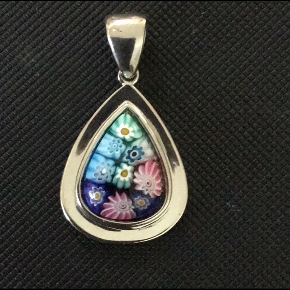 🆕Murano Millefiori Teardrop silver pendant